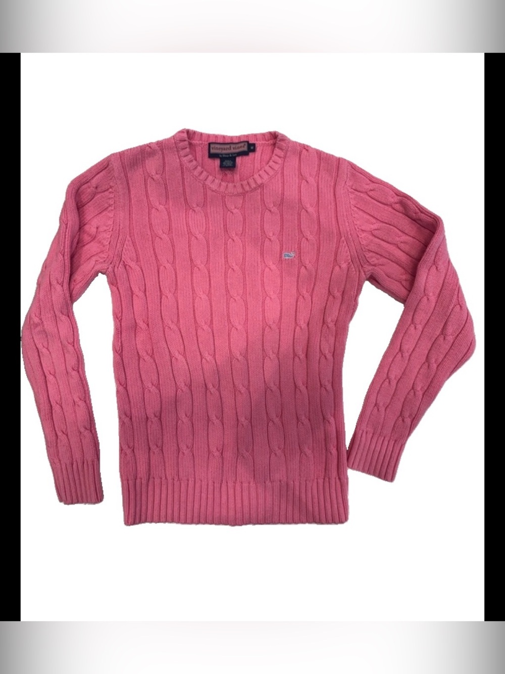 Vineyard Vines Pink Cable Knit Crewneck Sweater Medium (Fits Small) whale logo
